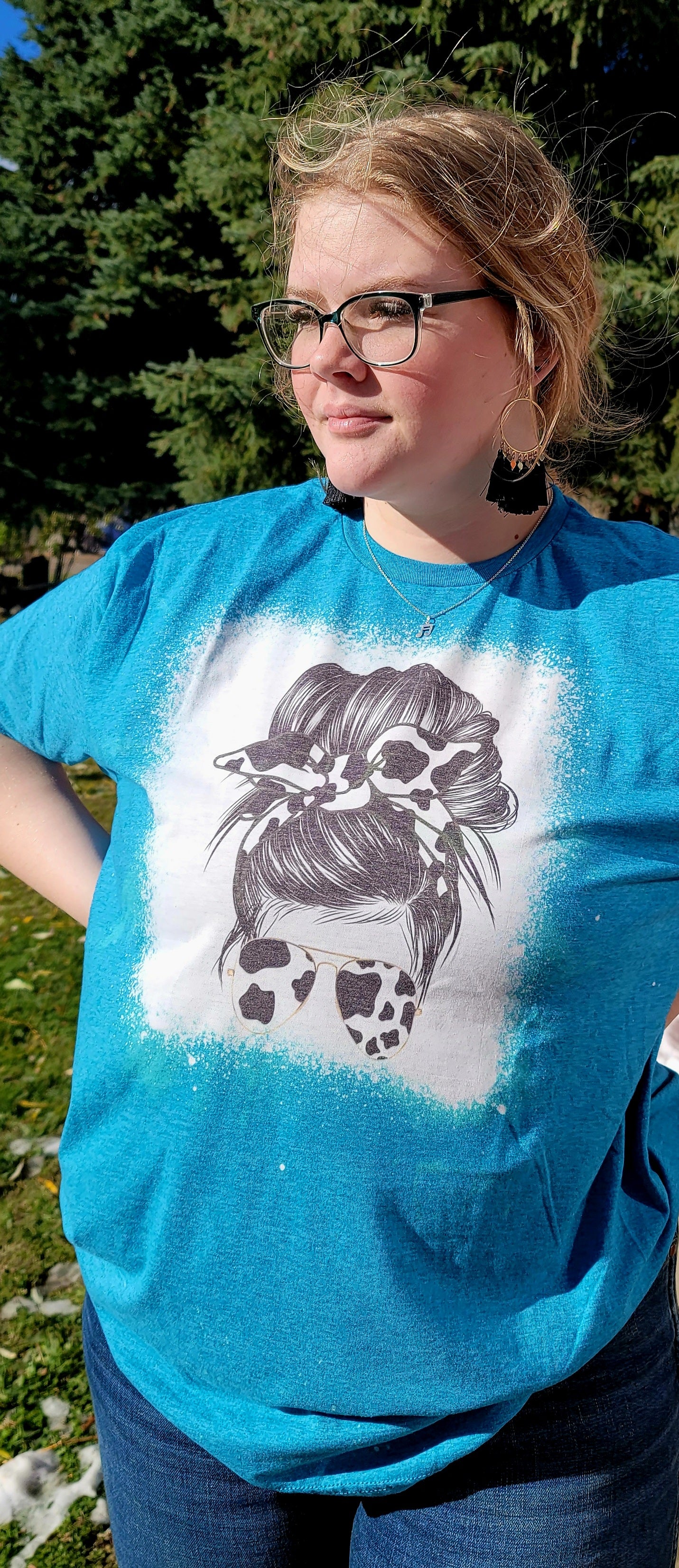 Cow Print Messy Bun Sub Graphic Tee